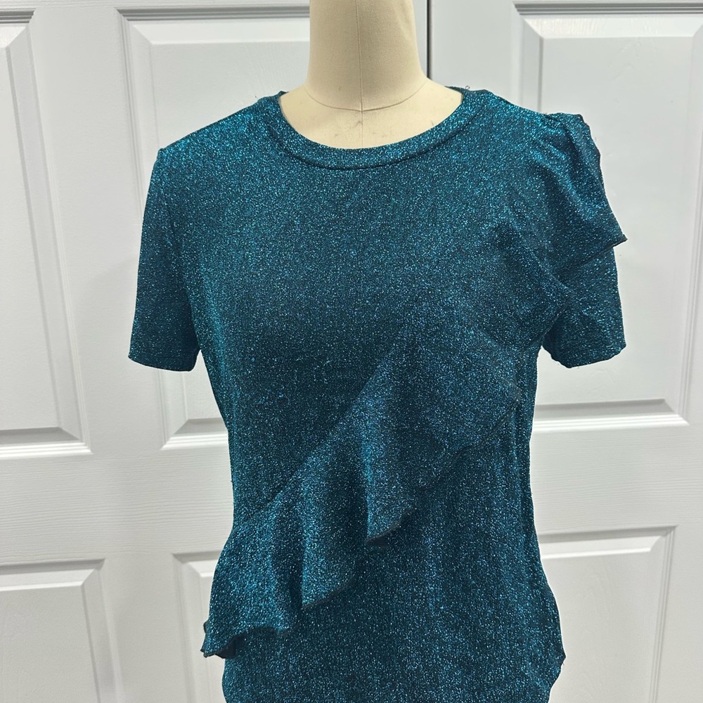 Studio Teal Sparkle Ruffle Tee